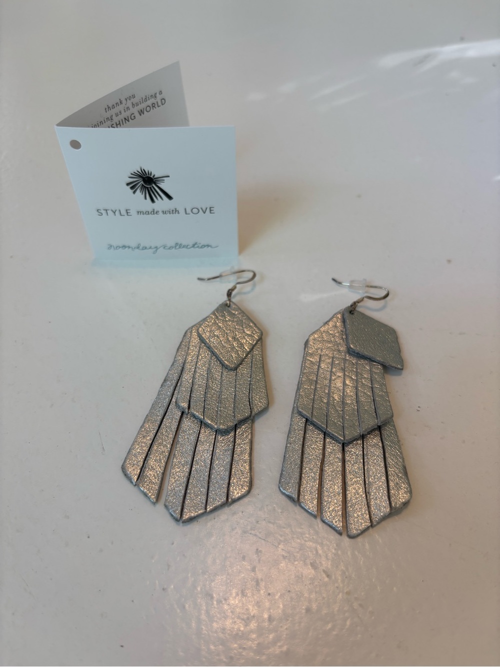 Noonday Collection Silver Layered Geometric Fringe Earrings